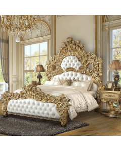 Eastern King Bed Bernadette White Synthetic Leather Fabric