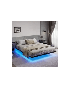 King Floating Bed Frame Metal Platform with LED Lights, Black